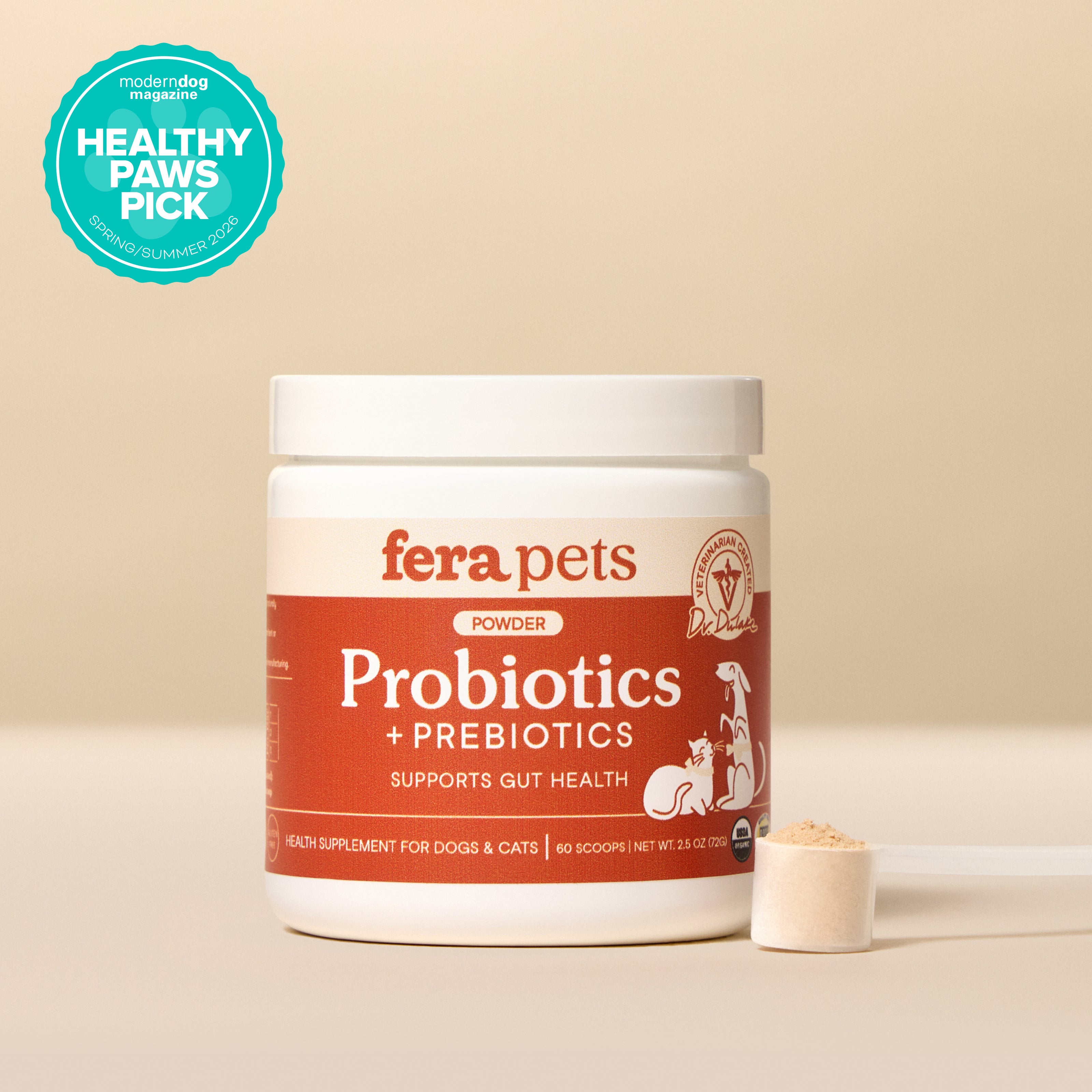 Fera Pets USDA Organic Probiotics With Prebiotics Supplement